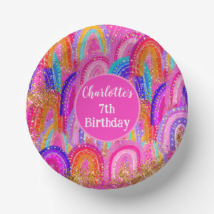 Cute Rainbow Gouden Glitter 7e Verjaardag Papieren Kommen
