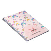 Cute Rainbow Heart Script Monogram Boho Pink Notitieboek (Rechterzijde)