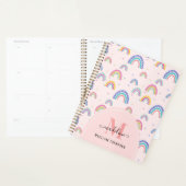 Cute Rainbow Heart Script Monogram Boho Pink Planner (Display)