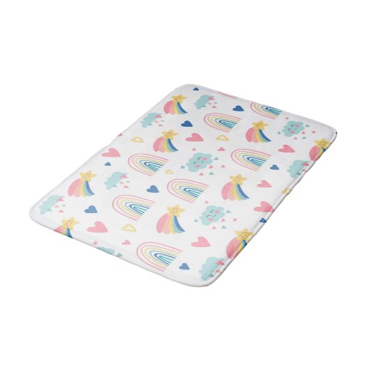 Cute Rainbow Hearts & Clouds Pattern Badmat (Gekanteld)