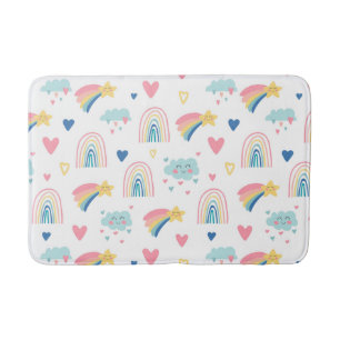 Cute Rainbow Hearts & Clouds Pattern Badmat