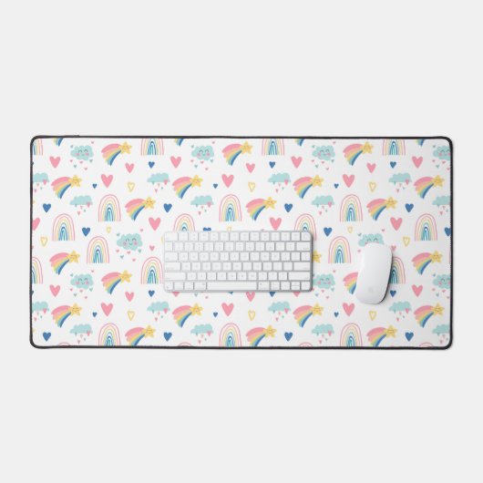 Cute Rainbow Hearts & Clouds Pattern Bureaumat (Keyboard & Muis)