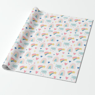 Cute Rainbow Hearts & Clouds Pattern Cadeaupapier