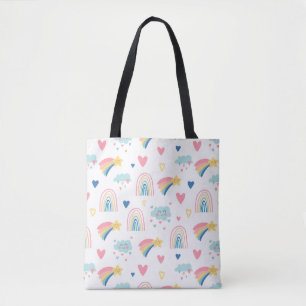 Cute Rainbow Hearts & Clouds Pattern Draagtas
