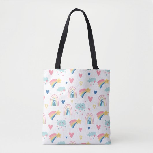 Cute Rainbow Hearts & Clouds Pattern Draagtas (Voorkant)