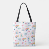 Cute Rainbow Hearts & Clouds Pattern Draagtas (Achterkant)