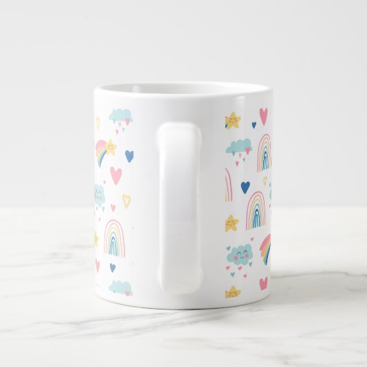 Cute Rainbow Hearts & Clouds Pattern Extra Grote Beker (Achterkant)