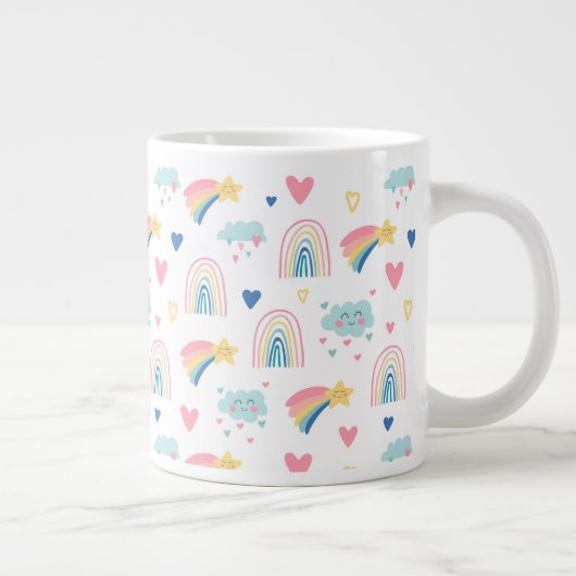 Cute Rainbow Hearts & Clouds Pattern Extra Grote Beker (Rechts)