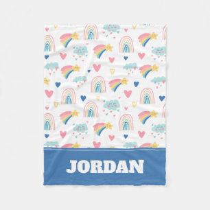 Cute Rainbow Hearts & Clouds Pattern Fleece Deken
