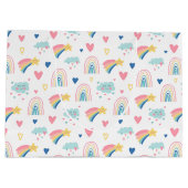 Cute Rainbow Hearts & Clouds Pattern Groot Cadeauzakje (Achterkant)