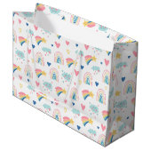Cute Rainbow Hearts & Clouds Pattern Groot Cadeauzakje (Voorkant Gekanteld)