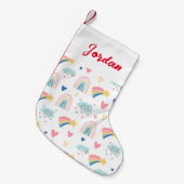 Cute Rainbow Hearts & Clouds Pattern Kleine Kerstsok (Voorkant (Hangend))