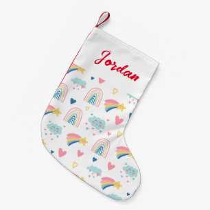 Cute Rainbow Hearts & Clouds Pattern Kleine Kerstsok
