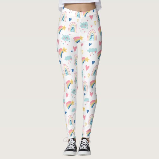 Cute Rainbow Hearts & Clouds Pattern Leggings (Voorkant)
