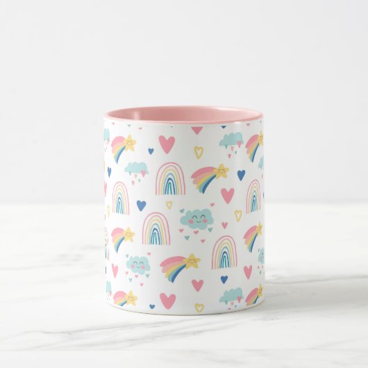 Cute Rainbow Hearts & Clouds Pattern Mok (Midden)