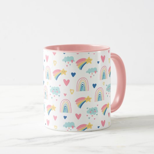 Cute Rainbow Hearts & Clouds Pattern Mok (Voorkant rechts)