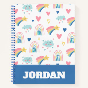 Cute Rainbow Hearts & Clouds Pattern Notitieboek