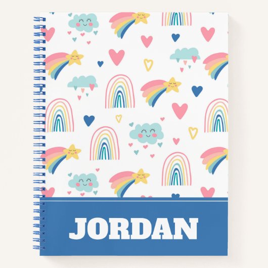 Cute Rainbow Hearts & Clouds Pattern Notitieboek (Voorkant)