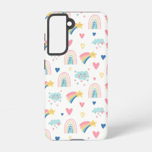 Cute Rainbow Hearts & Clouds Pattern Samsung Galaxy Hoesje