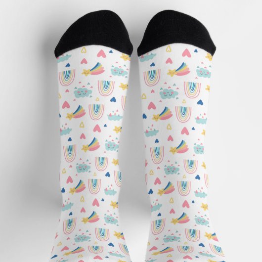 Cute Rainbow Hearts & Clouds Pattern Sokken (Top)