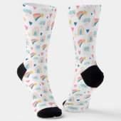 Cute Rainbow Hearts & Clouds Pattern Sokken (Gebogen)