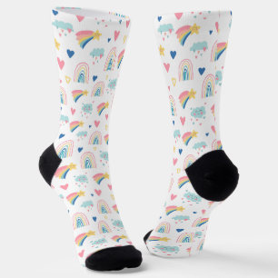 Cute Rainbow Hearts & Clouds Pattern Sokken