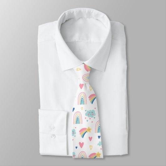 Cute Rainbow Hearts & Clouds Pattern Stropdas (Gebonden)