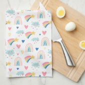 Cute Rainbow Hearts & Clouds Pattern Theedoek (Quarter Fold)