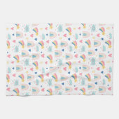 Cute Rainbow Hearts & Clouds Pattern Theedoek (Horizontaal)