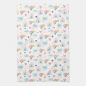 Cute Rainbow Hearts & Clouds Pattern Theedoek (Verticaal)