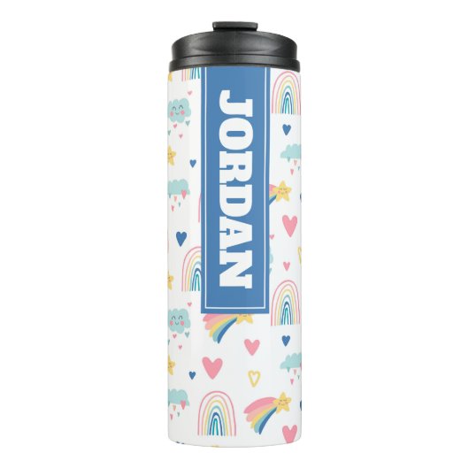 Cute Rainbow Hearts & Clouds Pattern Thermosbeker (Voorkant)