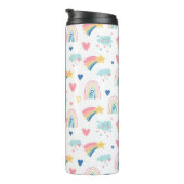 Cute Rainbow Hearts & Clouds Pattern Thermosbeker (Geroteerd rechts)