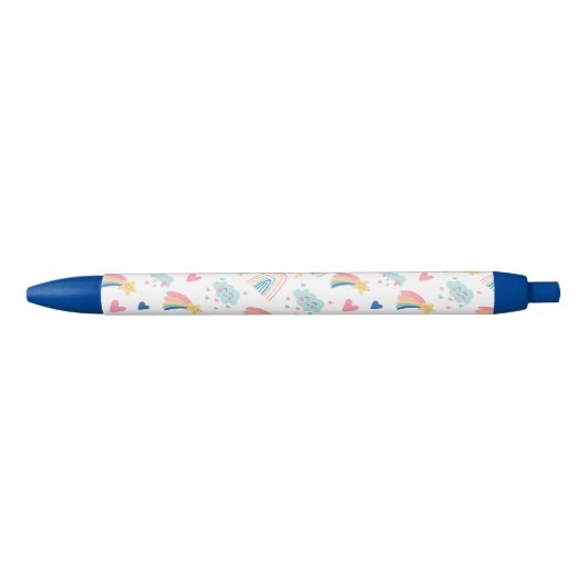 Cute Rainbow Hearts & Clouds Pattern Zwarte Inkt Pen (Voorkant)