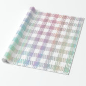 Cute Rainbow Iridescent Gingham Pattern Cadeaupapier (Uitgerold)