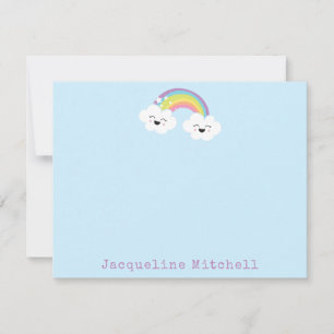 Cute Rainbow Kawaii Cloud Fact Pastel Blue Name Bedankkaart