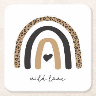 Cute Rainbow Leopard Pattern Vierkante Kartonnen Onderzetter