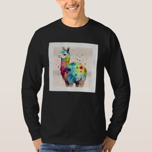 Cute Rainbow Llama Paint Splatter Illustration Col T-shirt (Voorkant)