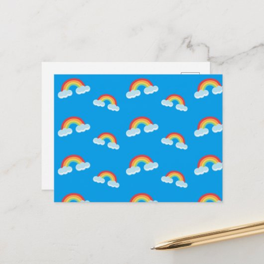 Cute Rainbow met Clouds Pattern Briefkaart (Voorkant / Achterkant in situ)