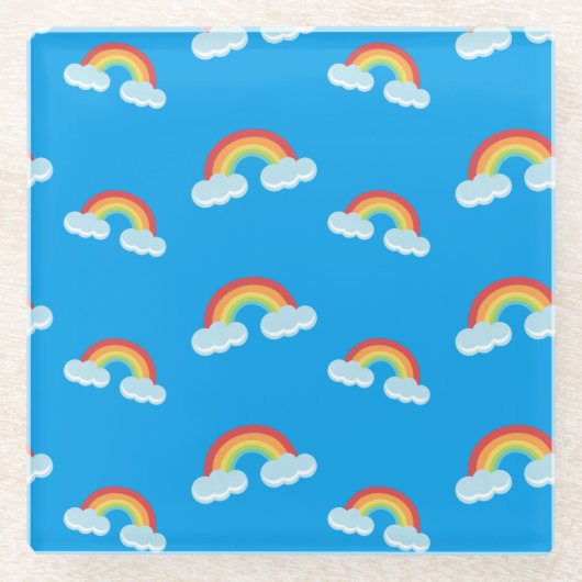 Cute Rainbow met Clouds Pattern Glazen Onderzetter (Voorkant)