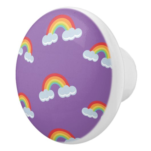 Cute Rainbow met Clouds Pattern Keramische Knop (Rechts)