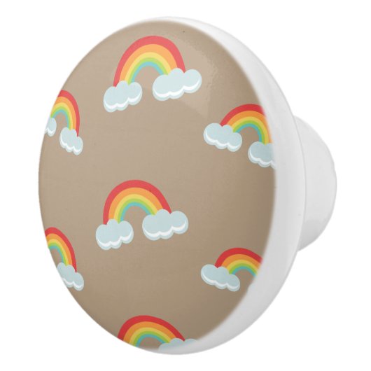 Cute Rainbow met Clouds Pattern Keramische Knop (Rechts)