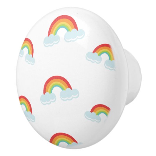 Cute Rainbow met Clouds Pattern Keramische Knop (Rechts)