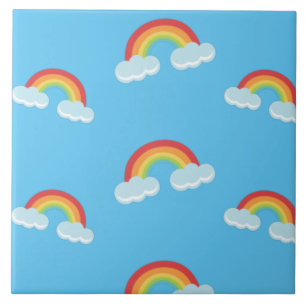 Cute Rainbow met Clouds Pattern Tegeltje