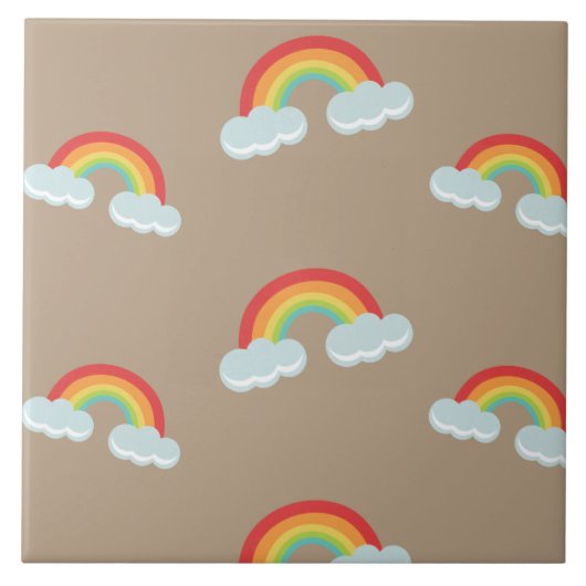 Cute Rainbow met Clouds Pattern Tegeltje (Voorkant)