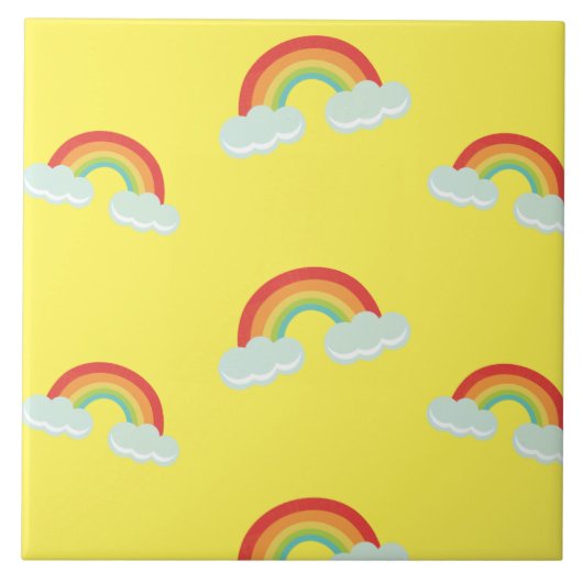Cute Rainbow met Clouds Pattern Tegeltje (Voorkant)