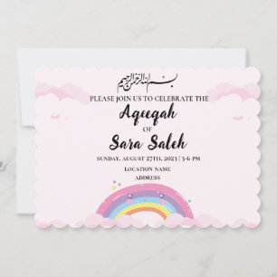 Cute Rainbow Muslim Aqiqah Girl Invitation Kaart
