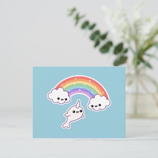 Cute Rainbow Narwhal Invitations de fête d'anniver (Debout devant)