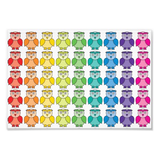 Cute Rainbow Owl Pattern. Foto Afdruk (Voorkant)