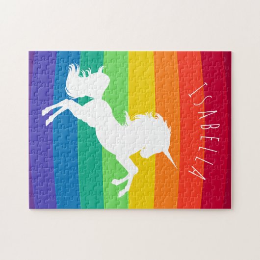 Cute Rainbow Pattern White Unicorn Personalized Legpuzzel (Horizontaal)