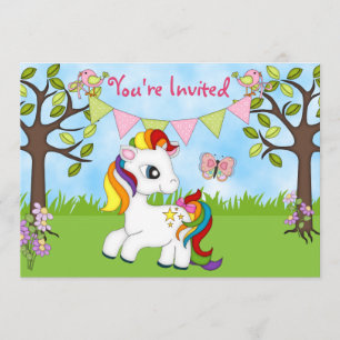 Cute Rainbow Pony Horse Invitations Anniversaire